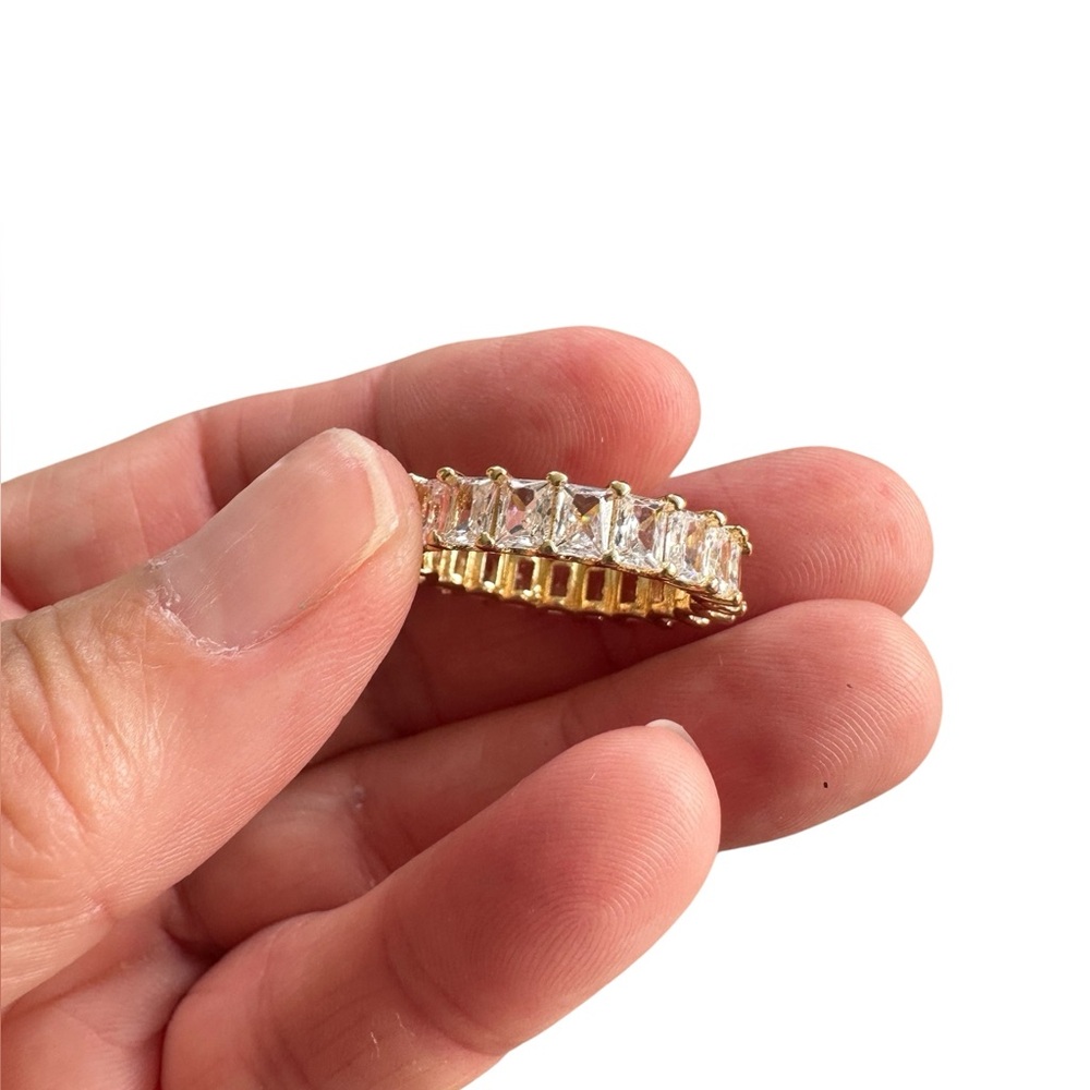 Gold Rectangular Diamond Lined Ring - image 6